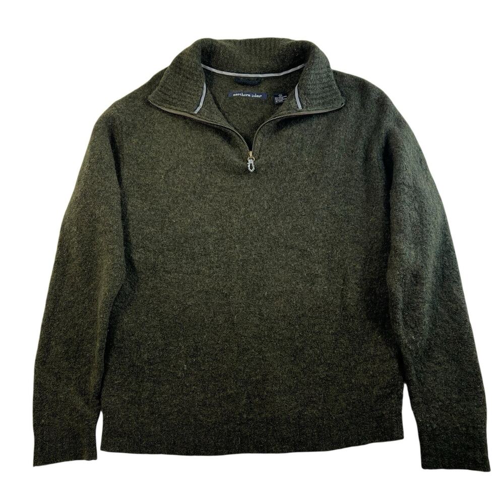 Northern Isles L Large 1/4 Zip Pullover Sweater Merino Wool Blend Men's Green‎